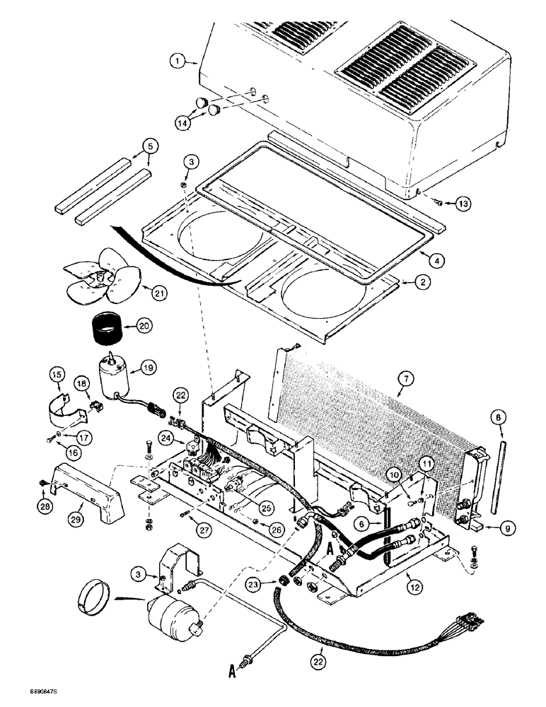 Схема запчастей Case 721B - (9-088) - AIR CONDITIONING CONDENSER AND MOUNTING, CONDENSER HARNESS W/ THREE RELAYS (09) - CHASSIS/ATTACHMENTS