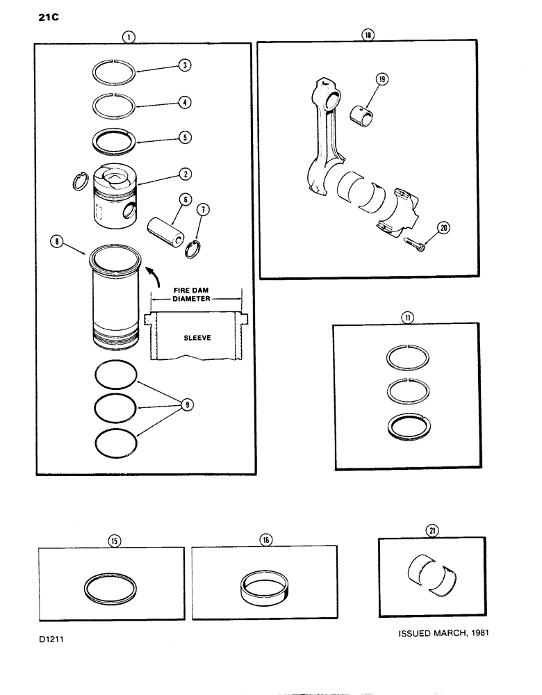 Схема запчастей Case W14 - (021C) - PISTONS AND SLEEVES, WITH 5.189" TO 5.194" FIRE DAM DIAMETER (02) - ENGINE