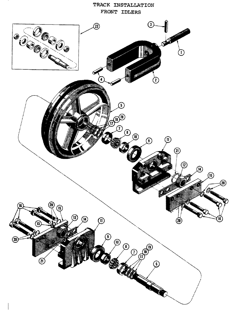 Схема запчастей Case 1000C - (154) - TRACK INSTALLATION, FRONT IDLERS, FRONT IDLER GROUP, IDLER AND BRACKET, YOKE, BEARINGS (04) - UNDERCARRIAGE