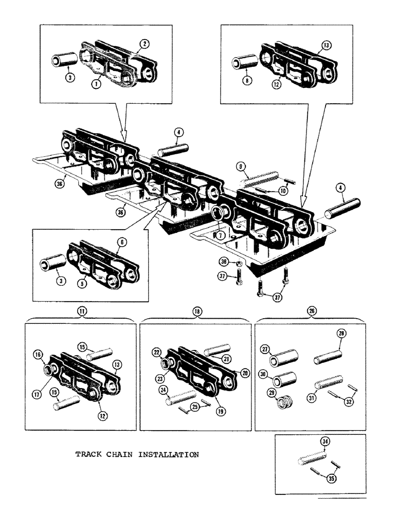 Схема запчастей Case 1000C - (156) - TRACK CHAIN INSTALLATION, STANDARD AND LOADER TRACTOR, USED UP TO 9-19-59 (04) - UNDERCARRIAGE