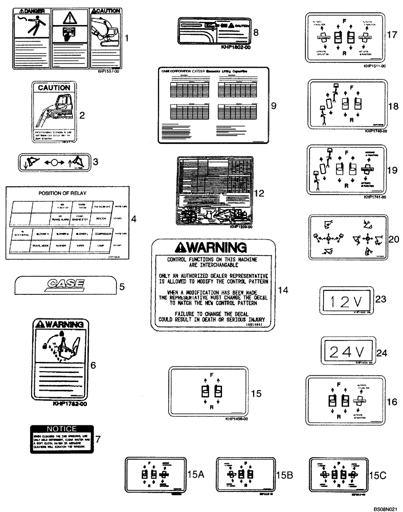 Схема запчастей Case CX75SR - (09-56) - DECALS (09) - CHASSIS/ATTACHMENTS