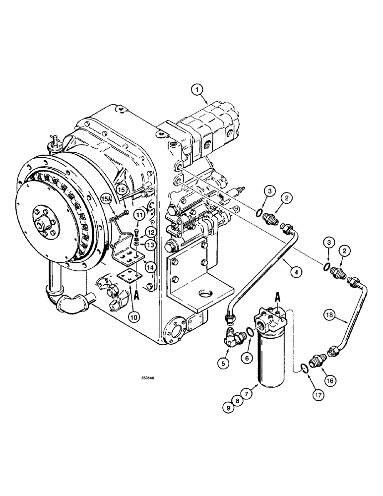 Схема запчастей Case W14 - (284) - TRANSMISSION HYDRAULIC CIRCUIT, TRANSMISSION TO FILTER, * MODELS WITH VERTICALLY MOUNTED FILTER (06) - POWER TRAIN