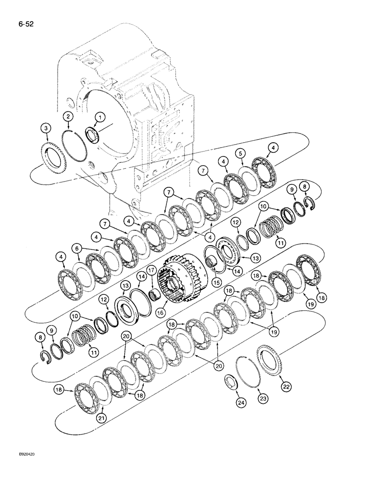 Схема запчастей Case 721 - (6-52) - TRANSMISSION ASSEMBLY, FORWARD AND LOW CLUTCH PACK, P.I.N. JAK0022758 & AFTER (06) - POWER TRAIN