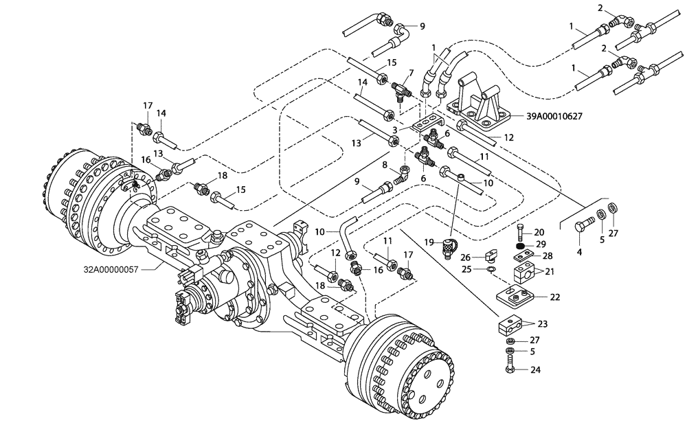 Схема запчастей Case 340B - (47A00011772[001]) - BRAKE LINES, INTERMEDIATE AXLE (87451607) (09) - Implement / Hydraulics / Frame / Brakes