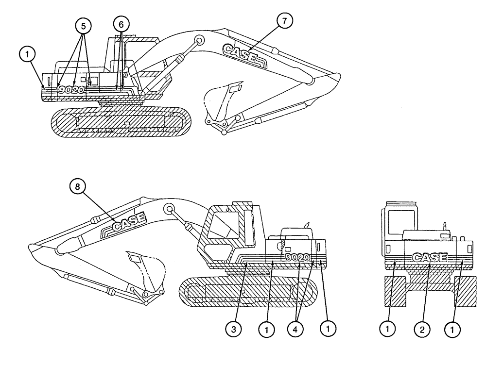 Схема запчастей Case 9020 - (9-70) - DECALS, MODEL IDENTIFICATION AND STRIPING (09) - CHASSIS