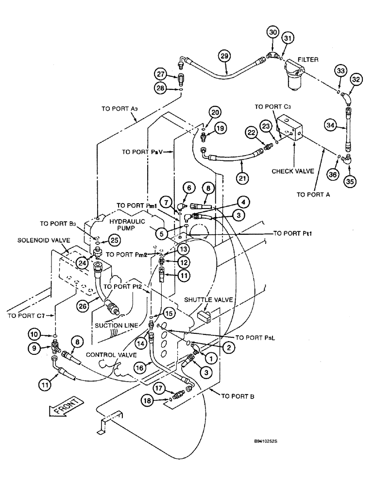 Схема запчастей Case 9045B - (8-038) - HYDRAULIC PUMP AND FILTER PILOT LINES (08) - HYDRAULICS