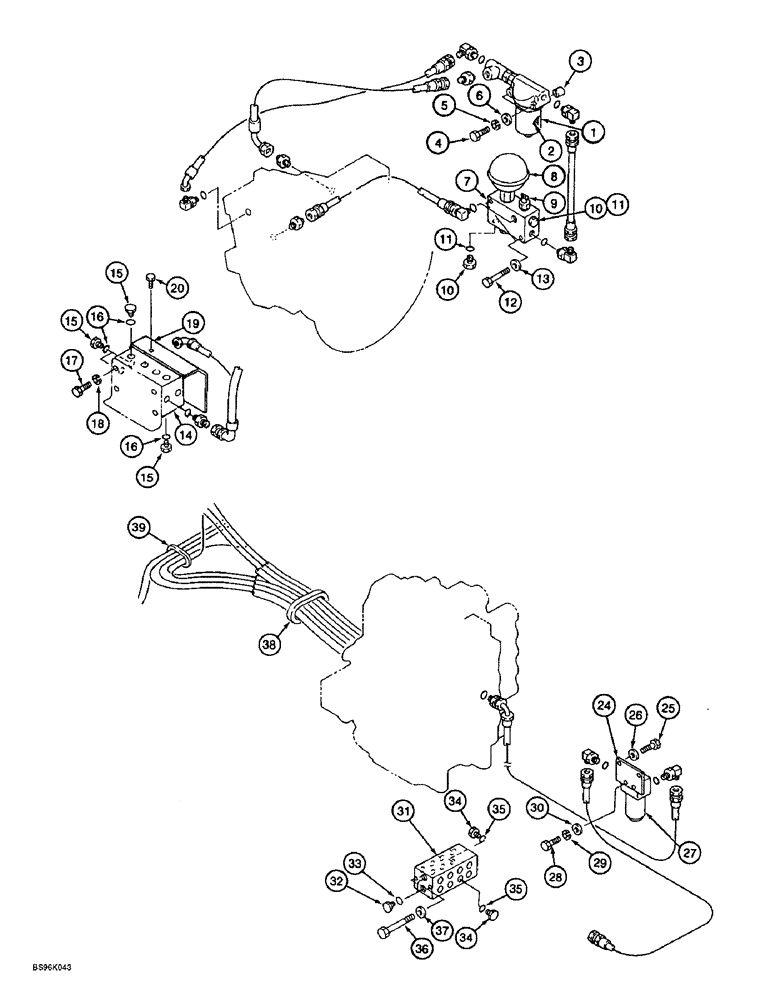 Схема запчастей Case 9060B - (8-028) - CONTROL COMPONENT MOUNTING AND HOSE SUPPORTS, CONTINUED (08) - HYDRAULICS