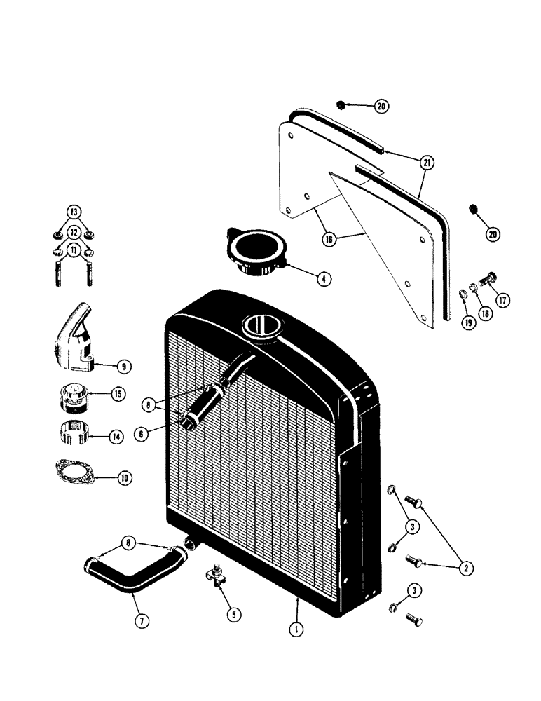 Схема запчастей Case 600 - (036) - ENGINE COOLING SYSTEM, RADIATOR, HOSES, THEROMSTAT, ELBOWS (01) - ENGINE