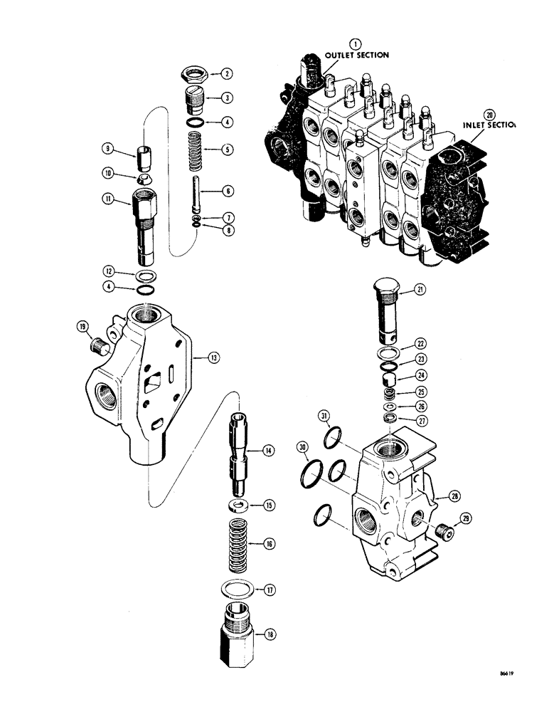 Схема запчастей Case 36 - (46) - D40758 BACKHOE OUTLET SECTION 