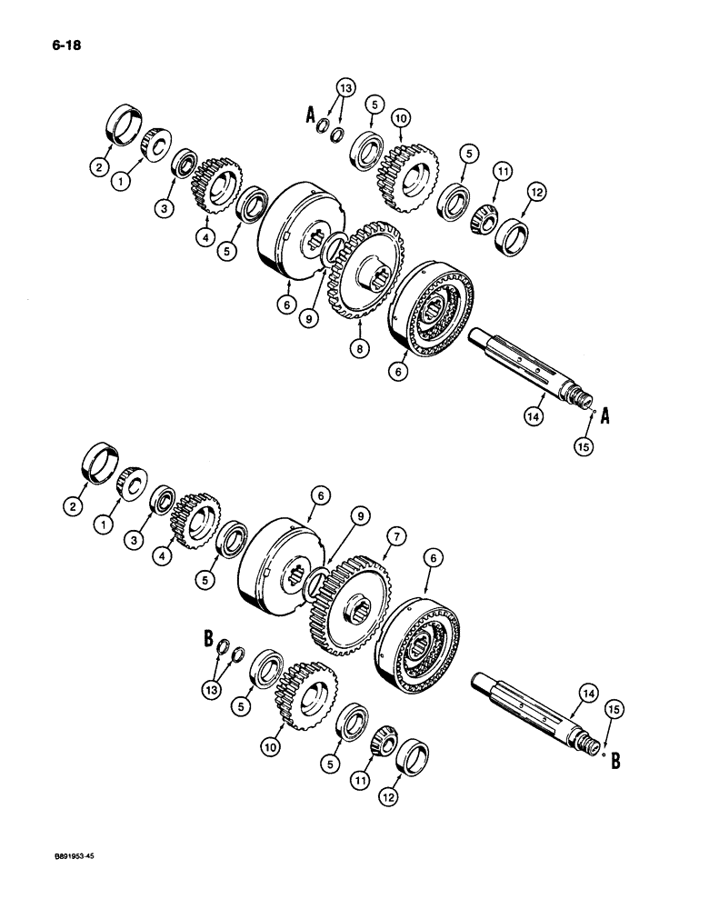 Схема запчастей Case 650 - (6-18) - TRANSMISSION HIGH-LOW CLUTCHES AND SHAFTS (06) - POWER TRAIN