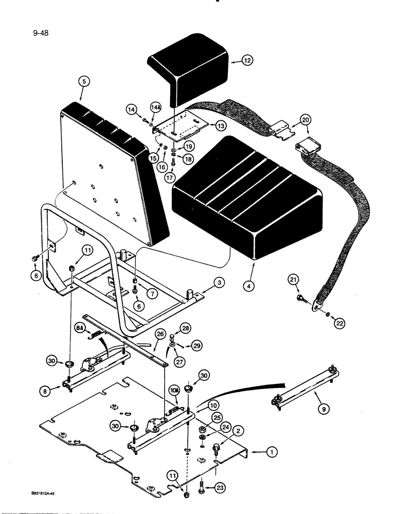 Схема запчастей Case 455C - (9-48) - STANDARD SEAT, ARMRESTS, AND SEAT BELT (09) - CHASSIS/ATTACHMENTS