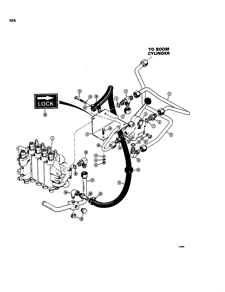 Схема запчастей Case 35 - (104) - BOOM LOCKOUT HYDRAULICS, CASE- CESSNA VALVES 