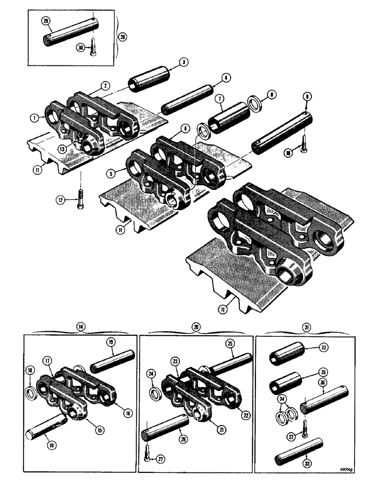 Схема запчастей Case 750 - (140) - TRACK CHAIN - 5 ROLLER, USED BEFORE TRACTOR SERIAL NO. 7071626 (04) - UNDERCARRIAGE