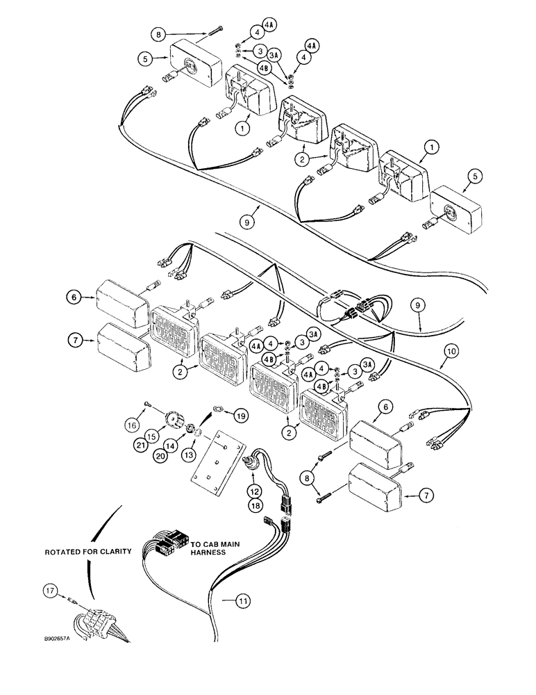 Схема запчастей Case 580SK - (4-36) - TRAC LAMP ELECT CIRCUIT,WITH CAB,CAB MODELS W/PLASTIC ROOF CAP,PRIOR TO CAB SN JAB0023786 (04) - ELECTRICAL SYSTEMS