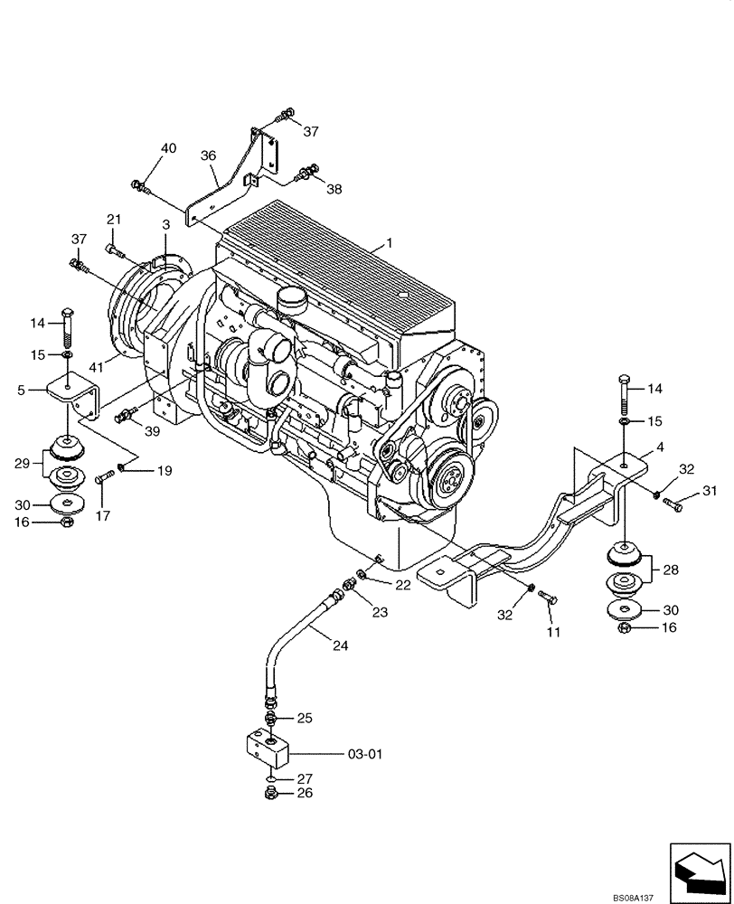 Схема запчастей Case 1221E - (02-01[01]) - ENGINE - MOUNTING / FILTERS, FUEL, OIL / V BELT (87700382) (02) - ENGINE