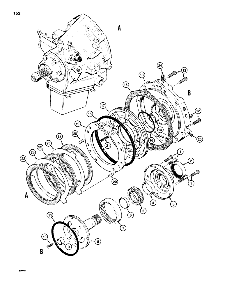 Схема запчастей Case 586D - (152) - POWER SHUTTLE, CHARGING PUMP AND REVERSE CLUTCH (21) - TRANSMISSION