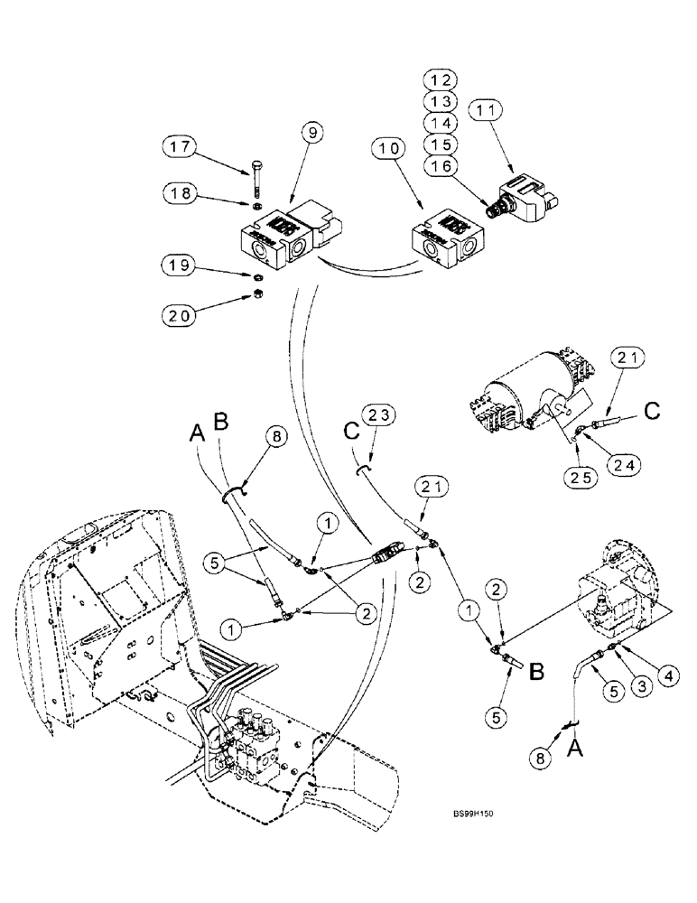 Схема запчастей Case 570LXT - (6-090) - REAR AXLE DIFFERENTIAL LOCK, CHASSIS MOUNTED DIFFERENTIAL LOCK SOLENOID VALVE (06) - POWER TRAIN