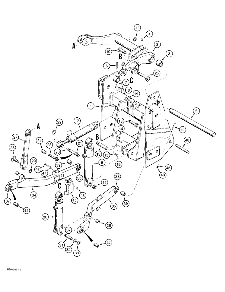 Схема запчастей Case 480F - (9-072) - THREE-POINT HITCH DRAFT ARMS, LINKAGE, & CYL., MODELS W/OFFSET HITCH FRAME SIDES & 23-1/2" ROCKSHAFT (09) - CHASSIS/ATTACHMENTS