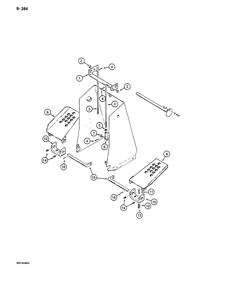 Схема запчастей Case 680K - (9-384) - BACKHOE CONTROLS WITH FOOT SWING, SWING PEDALS AND MOUNTING (09) - CHASSIS/ATTACHMENTS