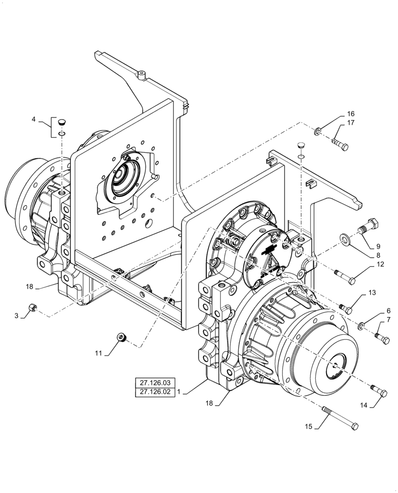 Схема запчастей Case 650L - (27.126.01) - MOUNTING - FINAL DRIVE (27) - REAR AXLE SYSTEM