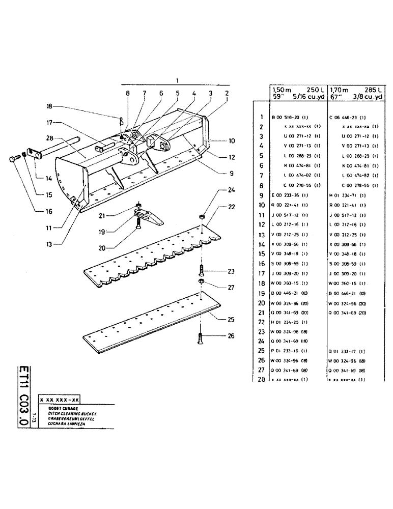 Схема запчастей Case TC45 - (119) - DITCH CLEANING BUCKET, 1.50M - 250L, - 59" - 5/16 CU.YD 