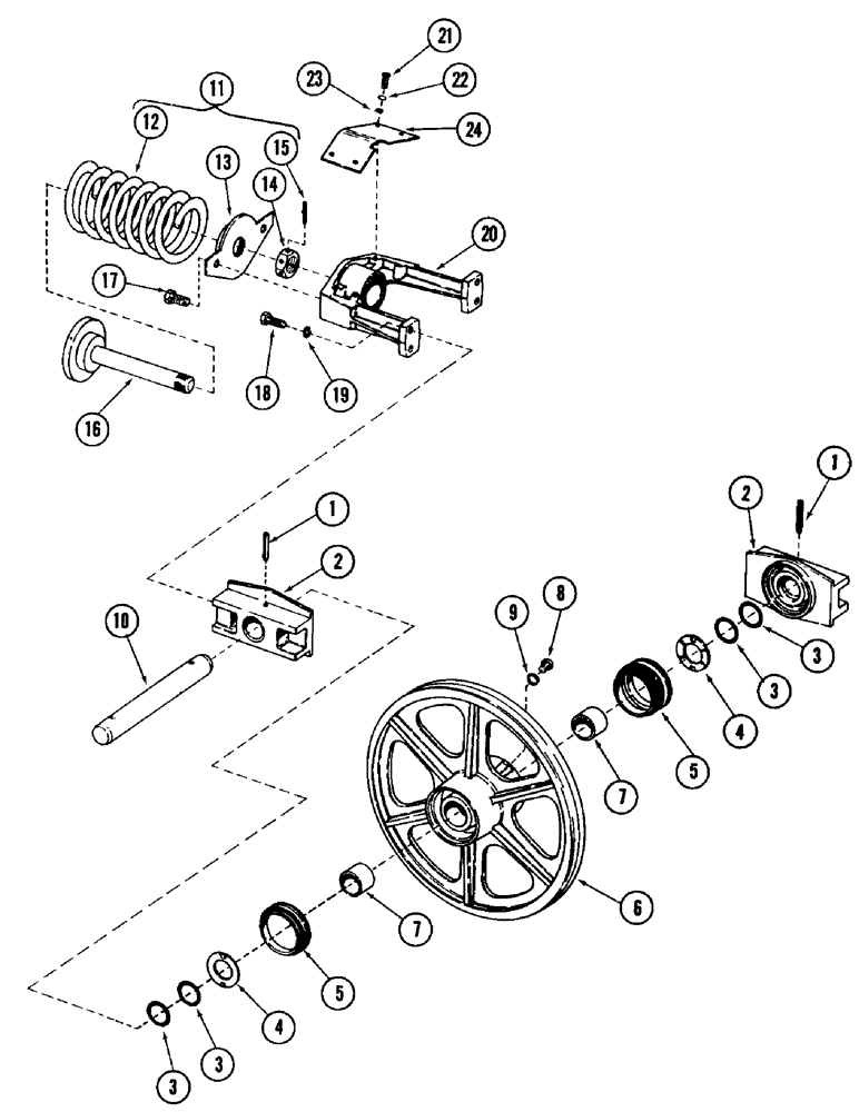 Схема запчастей Case 980 - (102) - IDLER WHEEL AND TRACK ADJUSTER (04) - UNDERCARRIAGE