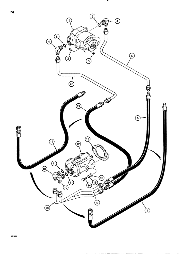 Схема запчастей Case SD100 - (074) - HYDROSTATIC PROPULSION PUMP TO MOTOR, PRESSURE CIRCUIT, USED BEF. 30+4 S/N 4790 & BEF. 40+4 S/N 3600 (29) - HYDROSTATIC DRIVE