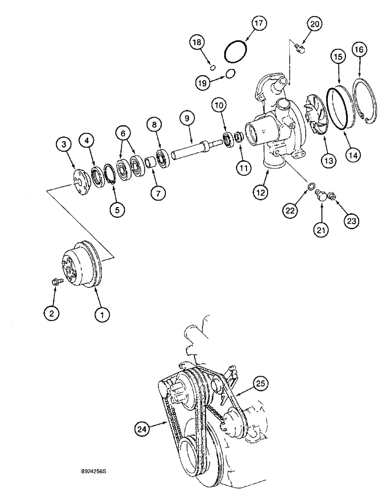 Схема запчастей Case 9060B - (2-16) - WATER PUMP ASSEMBLY AND BELTS, 6D22-TC ENGINE (02) - ENGINE