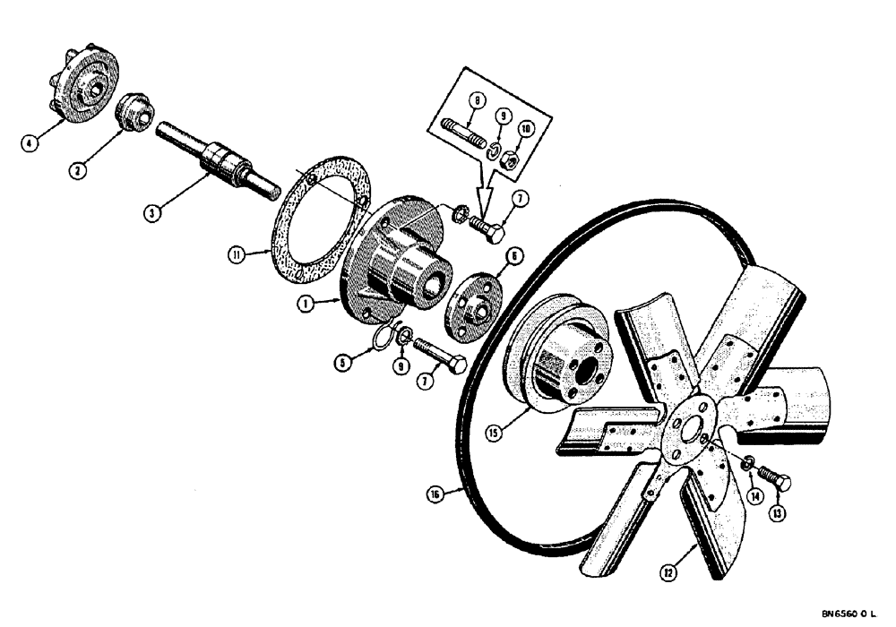 Схема запчастей Case 310E - (024) - WATER PUMP, FAN, FAN BELT, AND PULLEY - DIESEL (01) - ENGINE