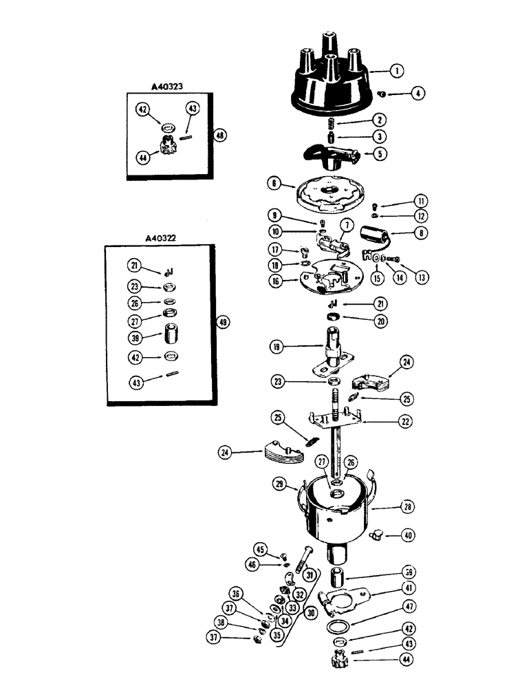 Схема запчастей Case 500 - (072) - A30358 DISTRIBUTOR, (188) SPARK IGNITION ENGINE, USED WITH GENERATOR ELECTRICAL SYSTEM (06) - ELECTRICAL SYSTEMS