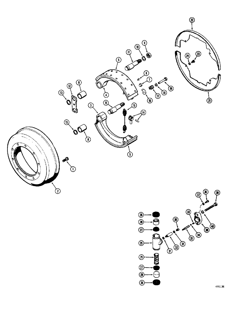 Схема запчастей Case W9B - (188) - L11612 AND L15394 REAR STEERING AXLES, REAR BRAKE DRUM AND LININGS (06) - POWER TRAIN