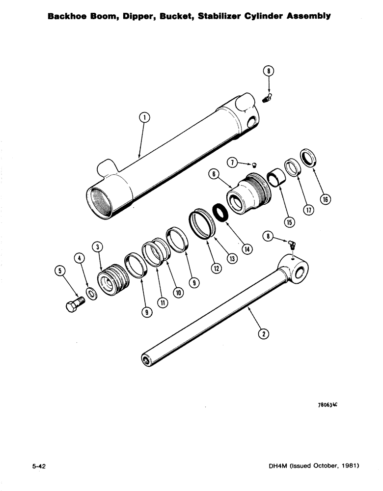 Схема запчастей Case DH4 - (5-42) - BACKHOE BOOM, DIPPER, STABILIZER CYLINDER ASSEMBLY (35) - HYDRAULIC SYSTEMS