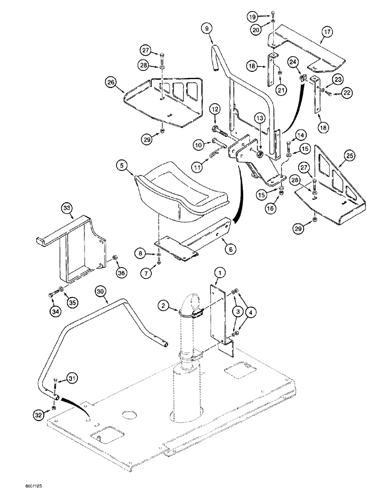 Схема запчастей Case 760 - (09-022) - BACKHOE PLATFORM, FOOT GUARDS WITHOUT VALVE SIDE COVER (90) - PLATFORM, CAB, BODYWORK AND DECALS