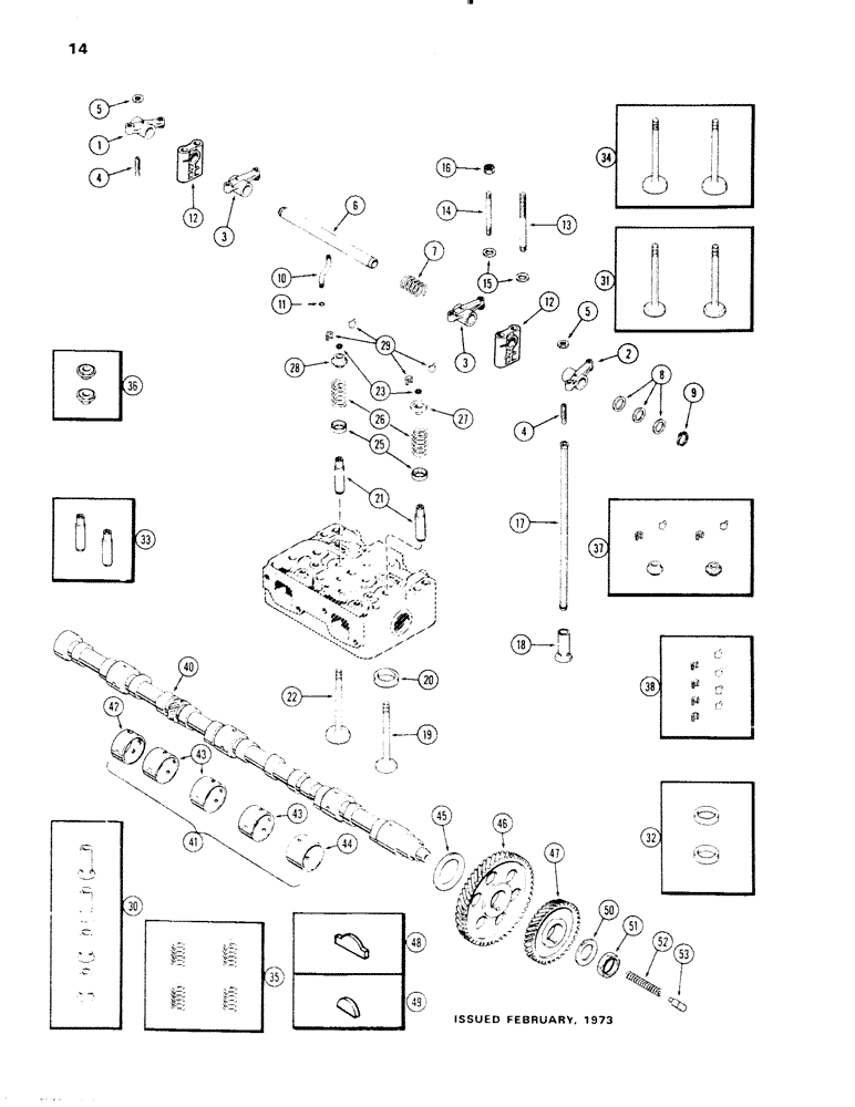 Схема запчастей Case 1150 - (014) - VALVE MECHANISM AND CAMSHAFT, (401B) DIESEL ENGINE (01) - ENGINE