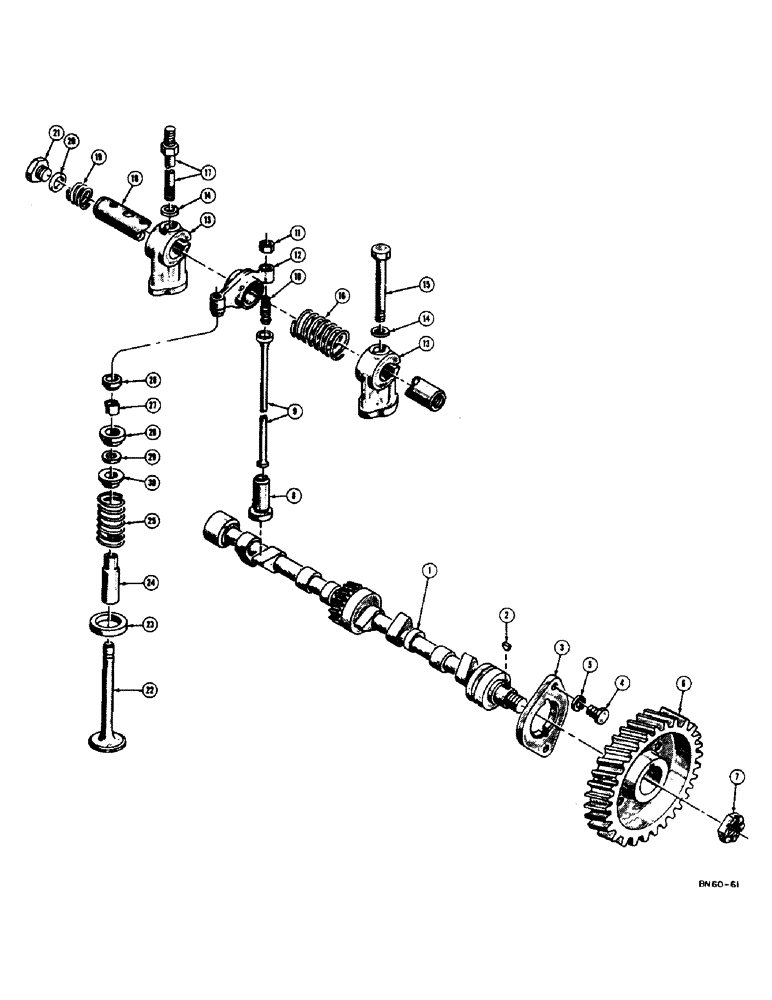 Схема запчастей Case 500 - (048) - CAMSHAFT, VALVES, PUSH RODS, AND GUIDES - DIESEL (01) - ENGINE