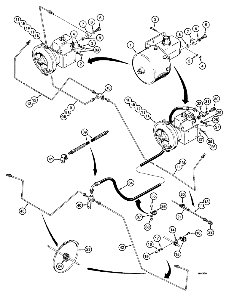 Схема запчастей Case W14 - (394) - BRAKE SYSTEM, BRAKE ACTUATORS TO WHEEL CYLINDERS - MODELS WITH DRUM BRAKES (07) - BRAKES