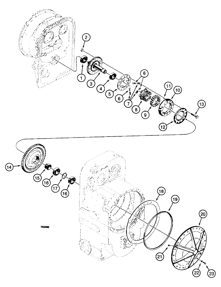 Схема запчастей Case W14 - (298) - TRANSMISSION, TURBINE DRIVEN GEARS, FREEWHEEL UNITS, AND REAR COVER (06) - POWER TRAIN