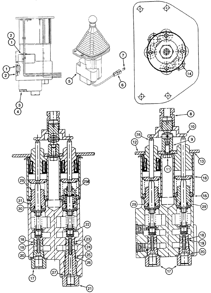 Схема запчастей Case 621C - (08-048[A]) - VALVE ASSY REMOTE CONTROL, SINGLE LEVER, SINGLE LEVER W/ TWO SPOOL VALVE, NORTH AMERICA ONLY (08) - HYDRAULICS