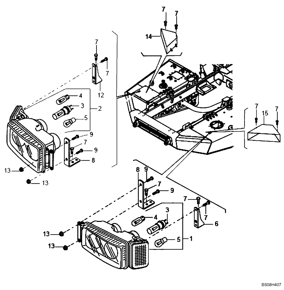 Схема запчастей Case 330B - (67A00031651[001]) - HEADLAMP ASSY, FRONT (84121279) (13) - Electrical System / Decals