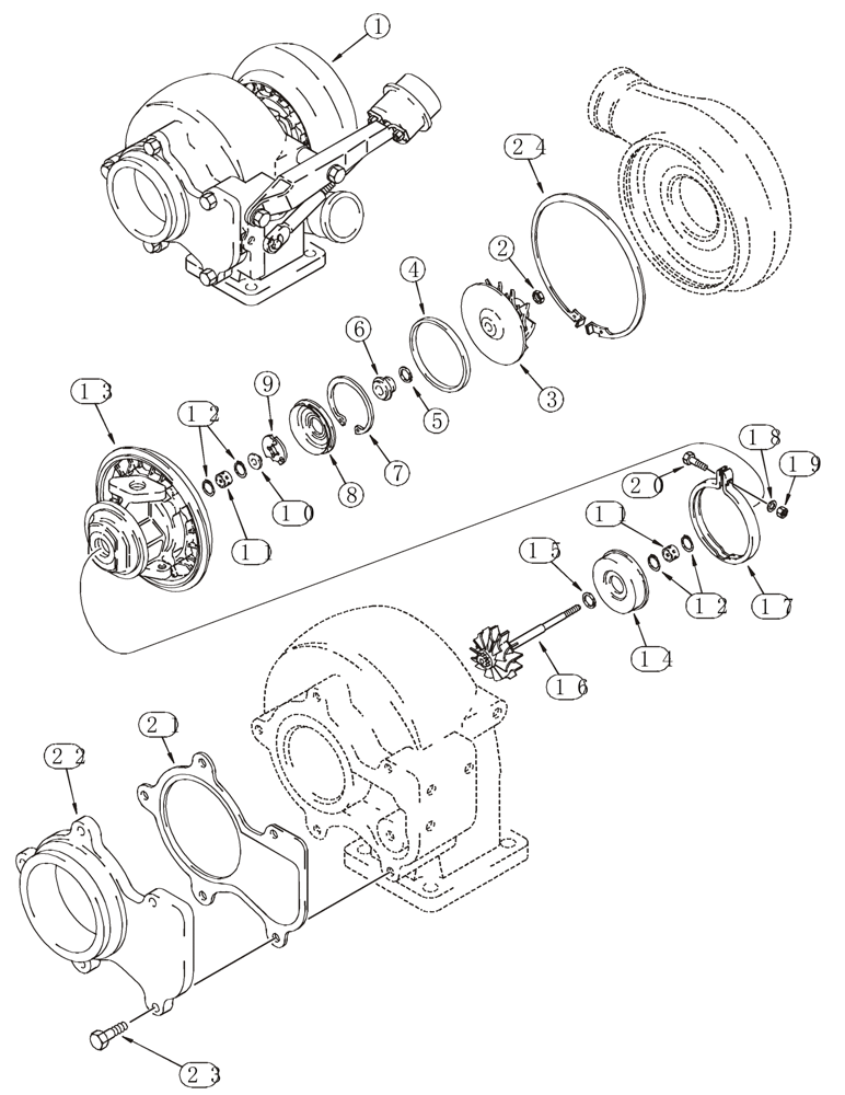 Схема запчастей Case 521D - (02-16) - TURBOCHARGER ASSY (02) - ENGINE