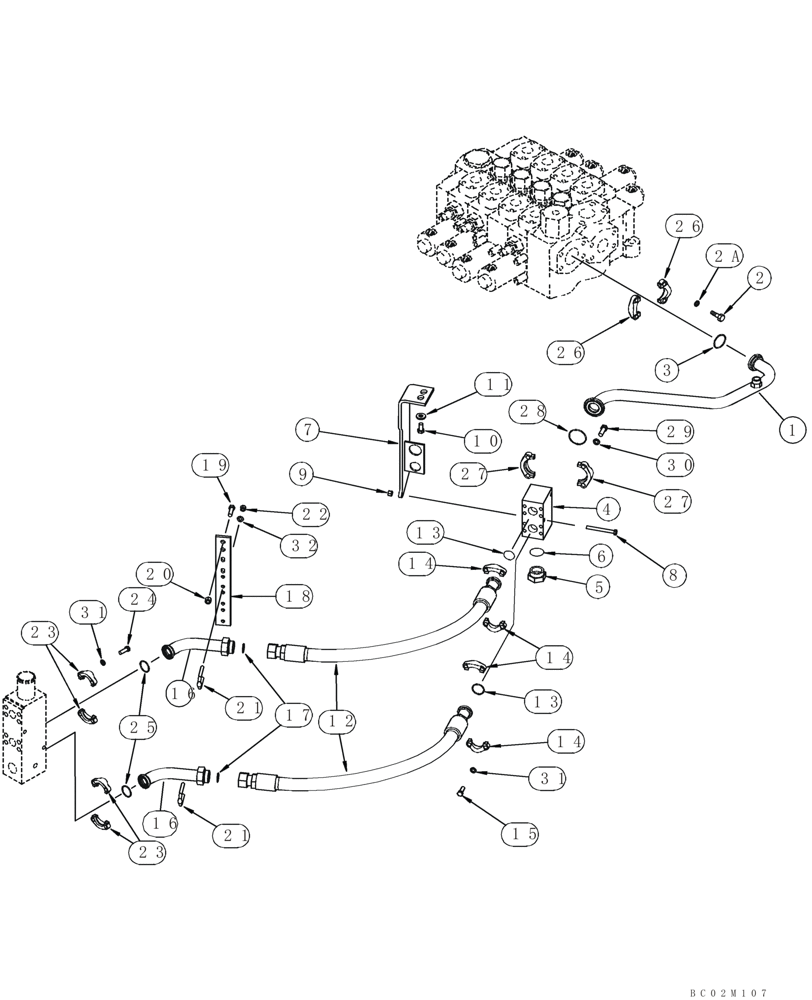 Схема запчастей Case 921C - (08-05) - HYDRAULICS - LOADER VALVE TO BYPASS VALVE (08) - HYDRAULICS