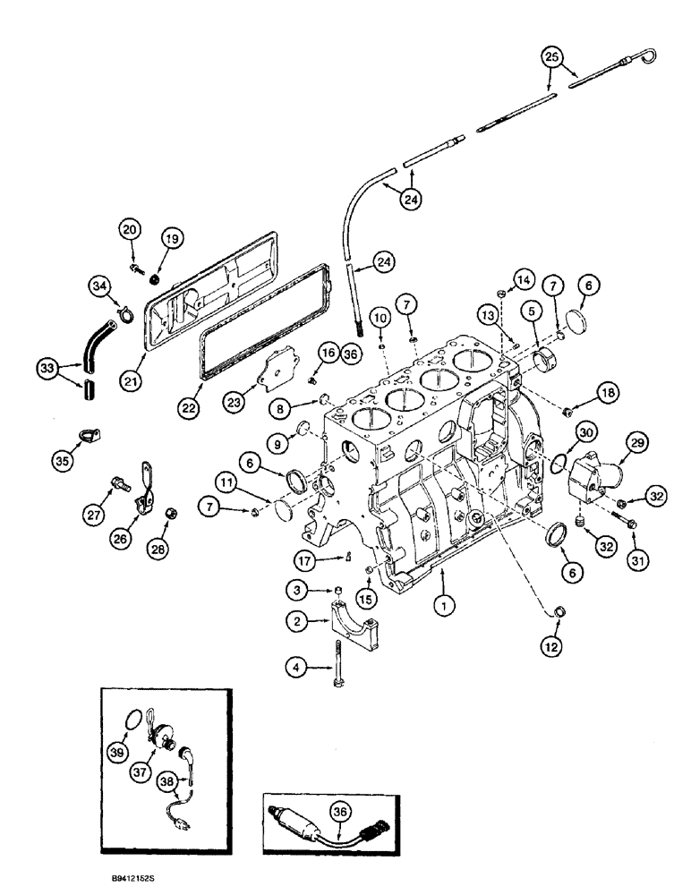 Схема запчастей Case 9010 - (2-32) - CYLINDER BLOCK, 4T-390 ENGINE (02) - ENGINE