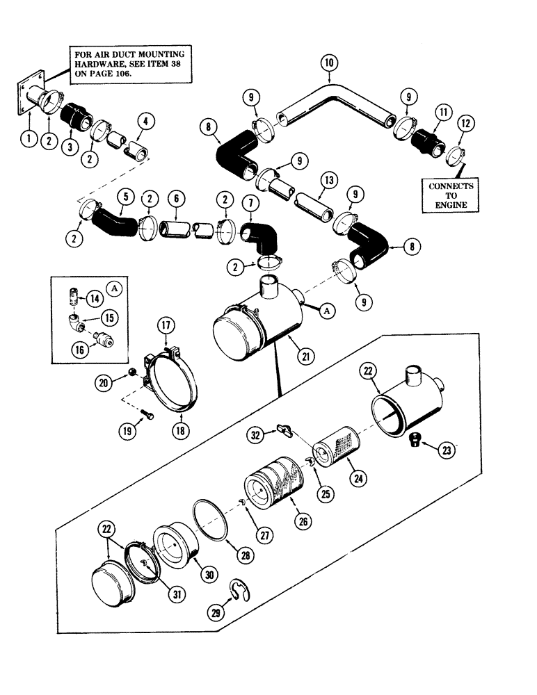 Схема запчастей Case 40 - (072) - AIR CLEANER AND ATTACHING PARTS FOR: CASE 504BDT DIESEL ENGINE. (10) - ENGINE