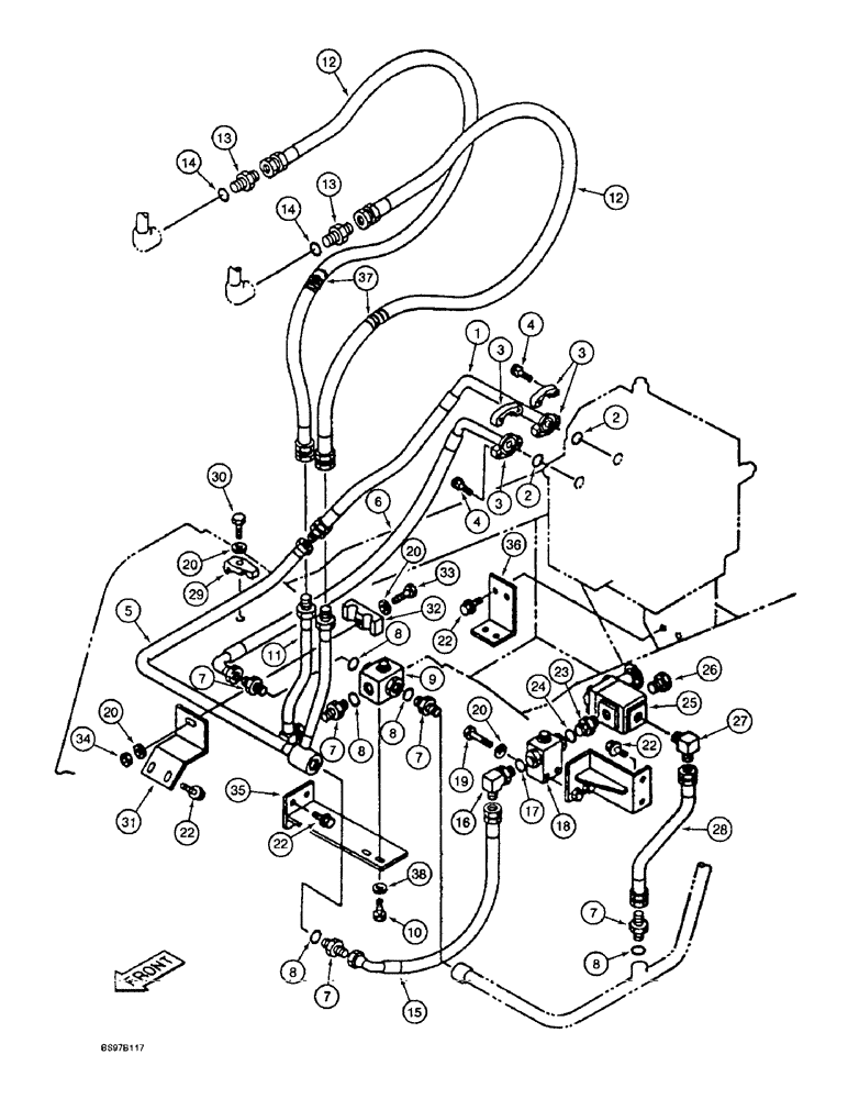 Схема запчастей Case 9030B - (8-090) - DOUBLE ACTION AUX EQUIP OPTION,CONTROL VALVE TO CYLNDR/RELIEF CIRCTS,STD MODELS PRIOR TO DAC0301369 (08) - HYDRAULICS