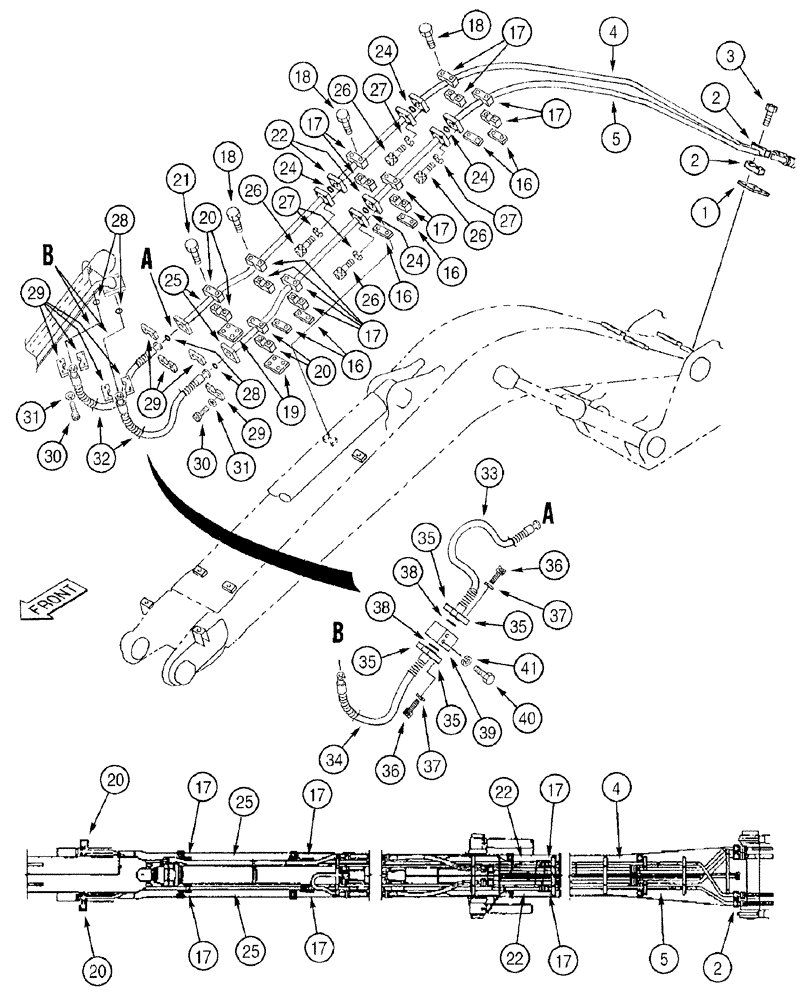 Схема запчастей Case 9050B - (8-078) - BUCKET CYLINDER LINES, P.I.N. EAC0501270 AND AFTER, ALL ARMS, MODELS WITH 4.03 M (133") ARM ONLY (08) - HYDRAULICS