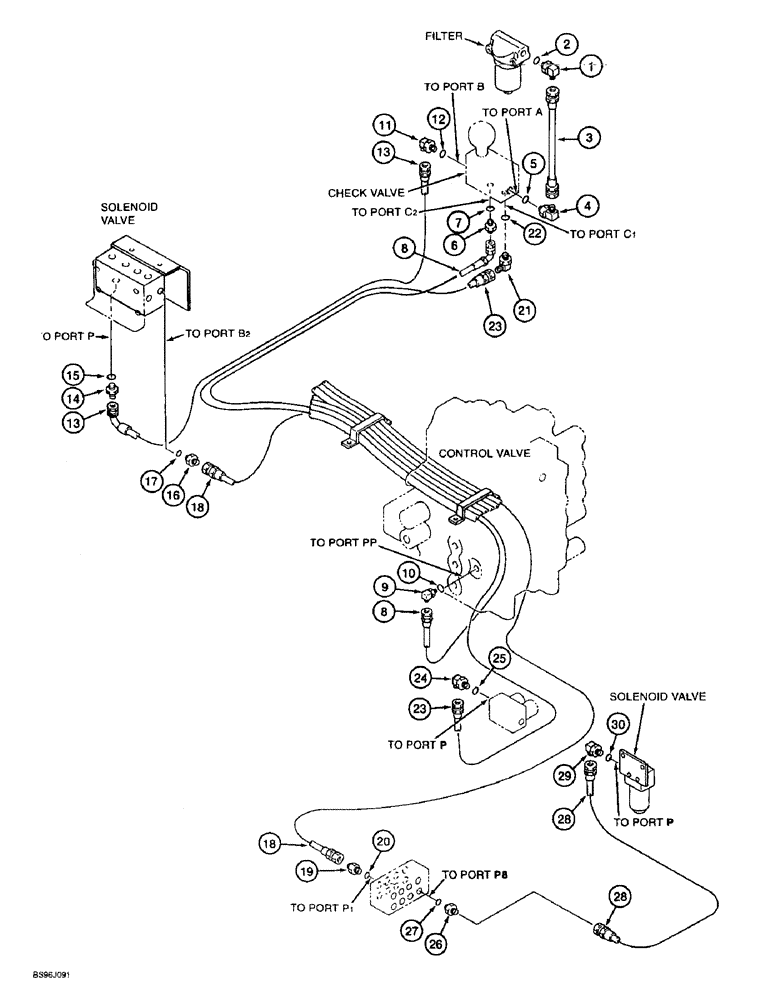 Схема запчастей Case 9060B - (8-036) - PILOT PRESSURE DISTRIBUTION LINES (08) - HYDRAULICS