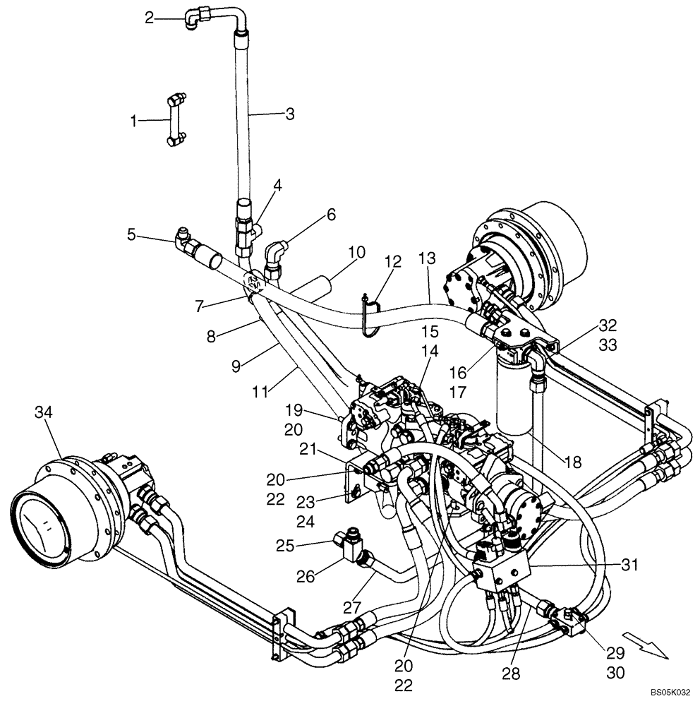 Схема запчастей Case 450CT - (06-08) - HYDROSTATICS - PUMP, SUPPLY AND RETURN (450CT WITH IN-LINE PUMP CONFIGURATION) (06) - POWER TRAIN