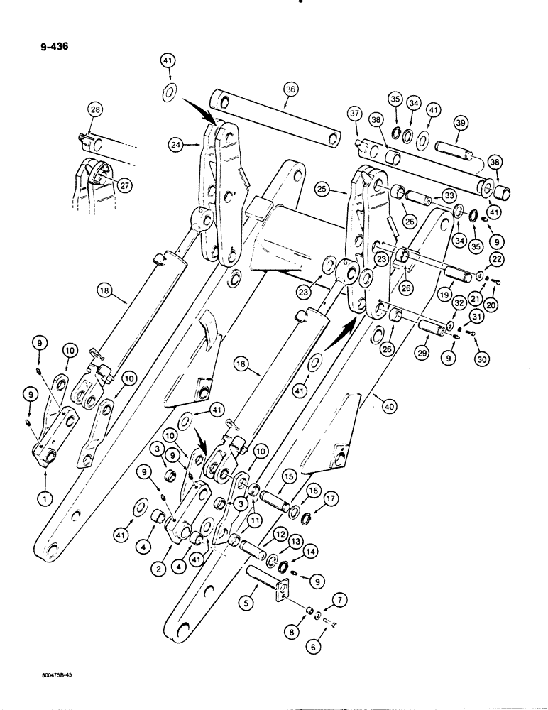 Схема запчастей Case 1450B - (9-436) - LOADER LIFT FRAME, BUCKET CYLINDERS AND LINKS (09) - CHASSIS/ATTACHMENTS