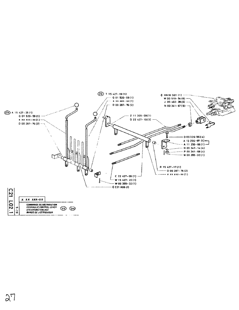 Схема запчастей Case SC150 - (027) - HYDRAULIC CONTROL LEVER 