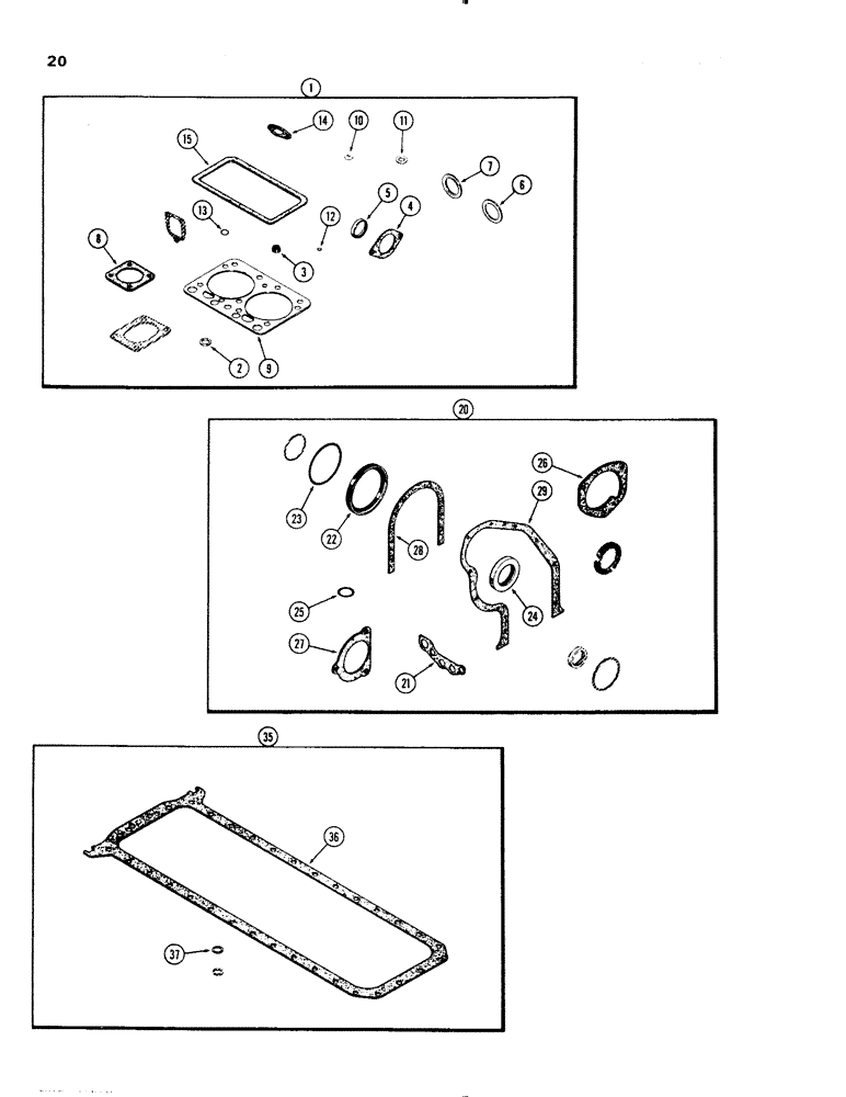 Схема запчастей Case 1150 - (020) - ENGINE GASKET KITS, (401) DIESEL ENGINE, USED PRIOR TO ENG. SN 23065616 (01) - ENGINE